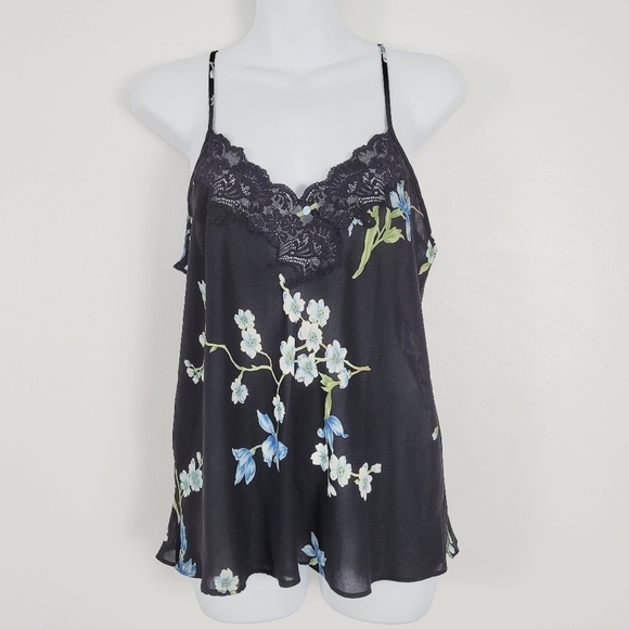 Oscar De Le Renta Pink Label Black Floral Lace Trim Y2k Slip Cami Size Medium - Picture 1 of 8